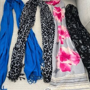 Lot of 4 Women's Scarves - Blue, Gray, Pink, Black